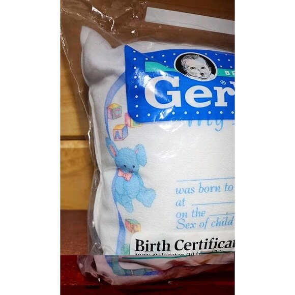 NEW Vintage Gerber Birth Certificate Pillow 10x13 SEALED 1993 - Picture 5 of 9